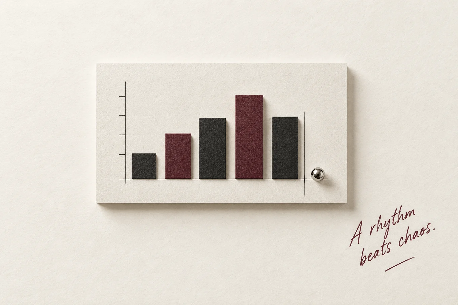 A paper bar chart with the note A rhythm beats chaos
