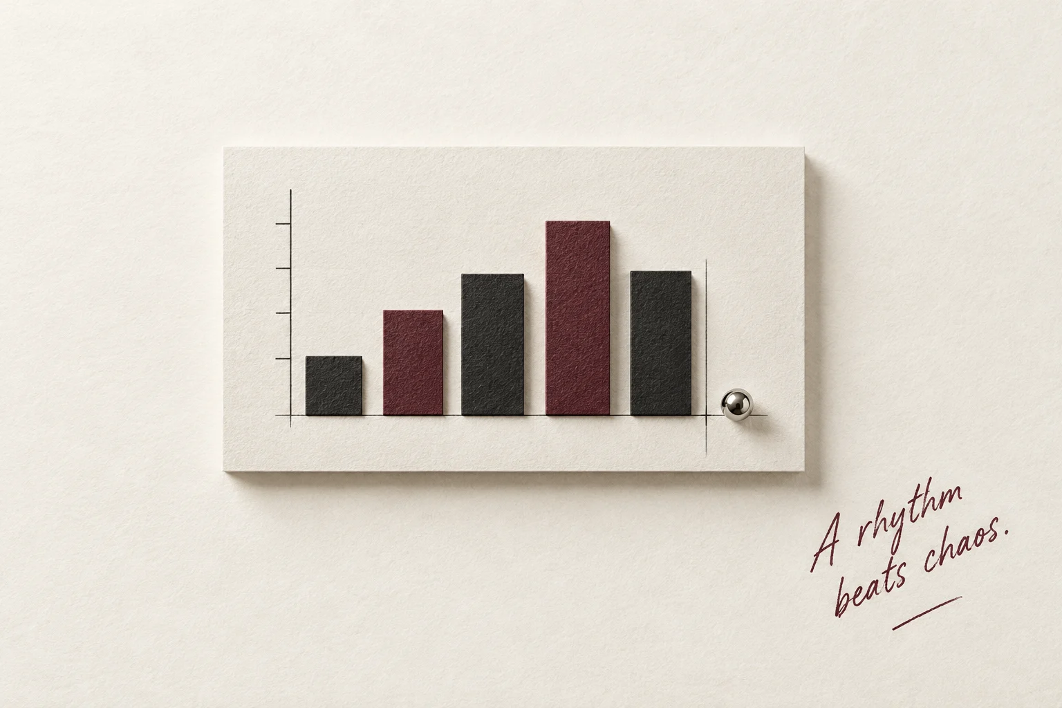A paper bar chart with the note A rhythm beats chaos