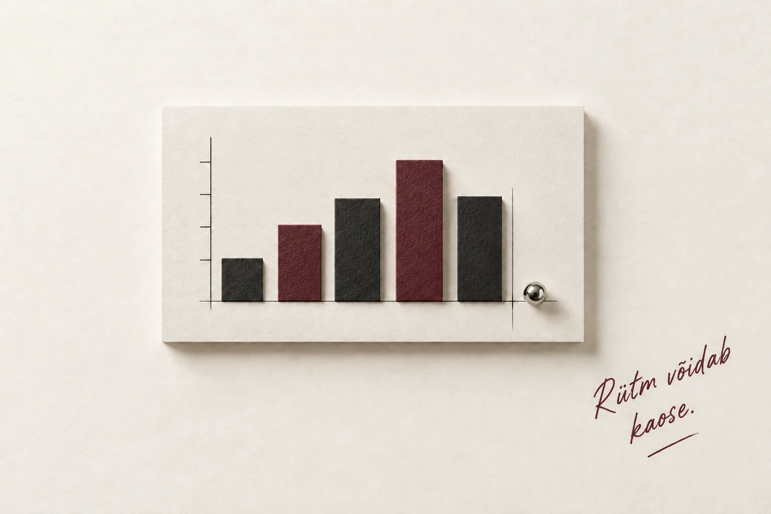 A paper bar chart with the note A rhythm beats chaos