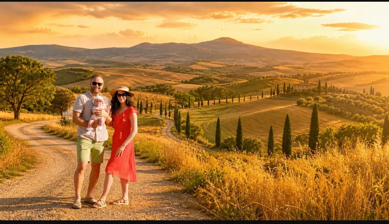 Martin Palmet travelling with his family in Tuscany